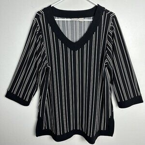 Chicos Travelers 3 Large Striped 3/4 Sleeve V Neck Slinky Knit‎ Tunic Blouse